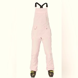 Women’s FLYLOW bib style ski pants in peach (size small)